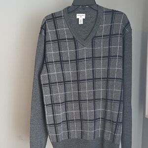 Dockers Gray Plaid V-Neck Sweater Mens Size XL